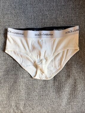 Dolce & Gabbana Cream Ribbed Men's Briefs with Logo Waistband